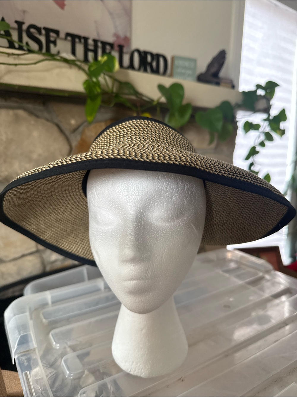 K.Keith Neutral Straw Sun Hat with Black Trim - Women Accessories
